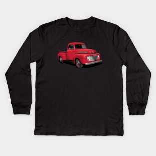 1950 Ford F1 Pickup Truck in red Kids Long Sleeve T-Shirt